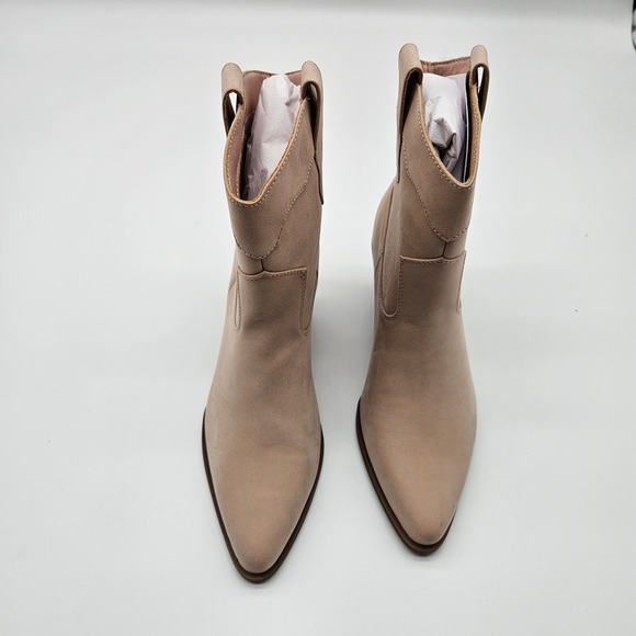 MIA Girl Banjo Taupe Suede Pointed Toe Ankle Boots Block Heel Size 8 - Picture 2 of 8